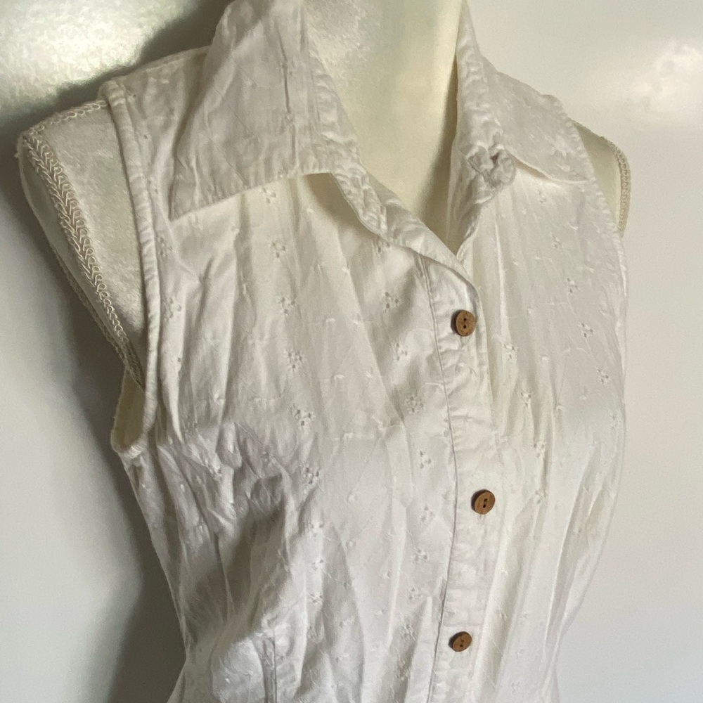Vintage Western Hippie Button Down Sleeveless White Sewn Bohemian Pockets Retro - Picture 8 of 14